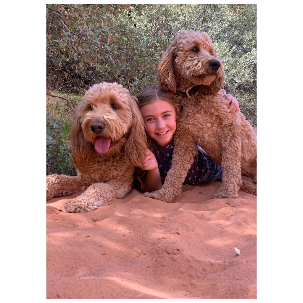 Lydia Ricks (Annie) with two golden doodles