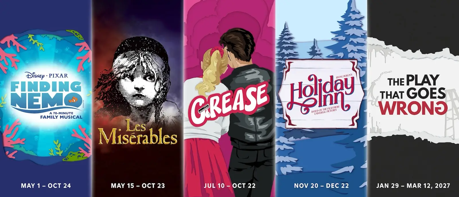 Banner showing all the upcoming shows that will appear during the 2026 - 2027 Tuacahn season